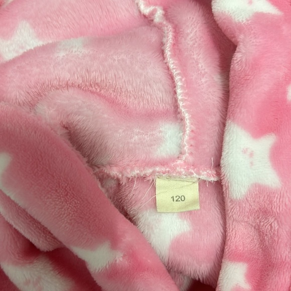 Girl hooded tie bath robe light pink stars soft warm fleece size 120 size 4T / 5 - Picture 4 of 4